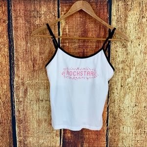 Rockstar White & Black Tank w/ Pink & Rhinestones